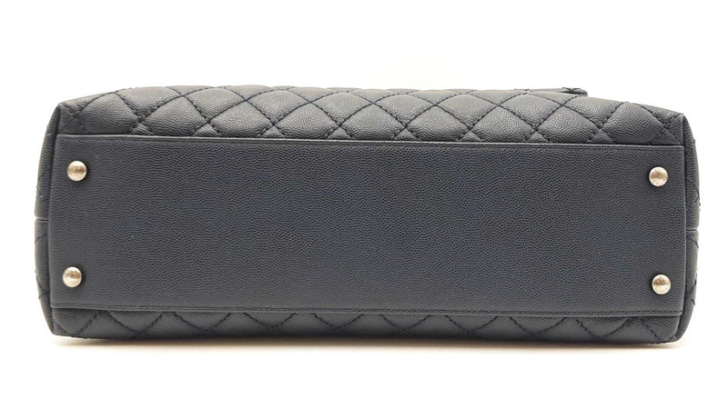 Chanel Coco Top Handle Flap Bag In Navy Blue Quilted Caviar Leather Fw0925ooxzdu