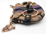 Gucci 129498 Mini Horsebit Tan Gg Canvas Purple Black Satin Clutch Do0925pxzde