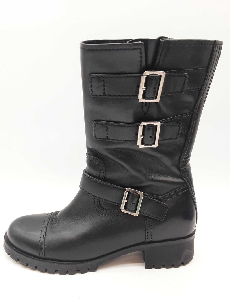 Prada Linnea Rossa Black Leather Biker Boots Size Eu 40 Do1124oxzde