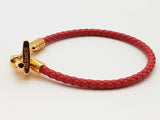 Hermes Etrier Red Braided Leather Goldtone Clasp Bracelet 6.5 In Do1025lrxde