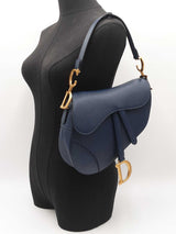 Christian Dior Saddle Bag In Deep Ocean Blue Grained Leather Fw1026llxzdu
