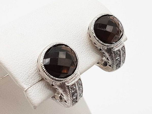 Judith Ripka Smokey Quartz 0.925 Sterling Silver 8.0g Clasp Earrings Do1125oxde