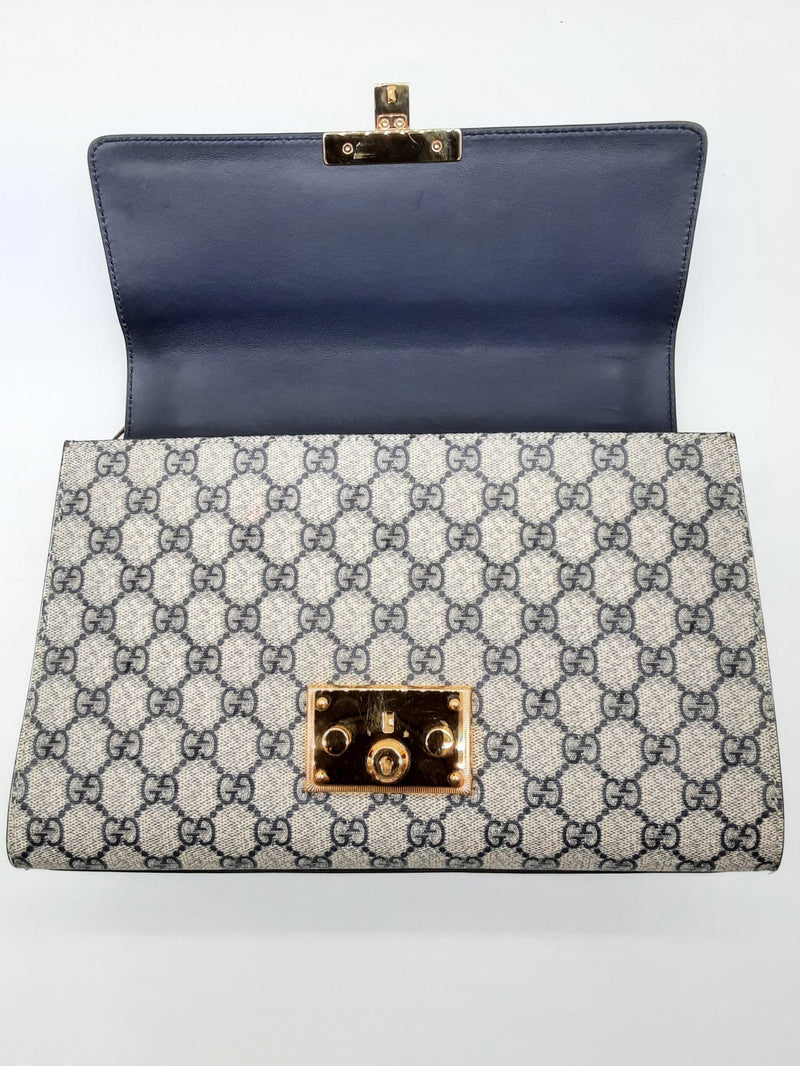 Gucci 409486 Padlock Gg Supreme Blue Leather Shoulder Bag Do0924cxzde