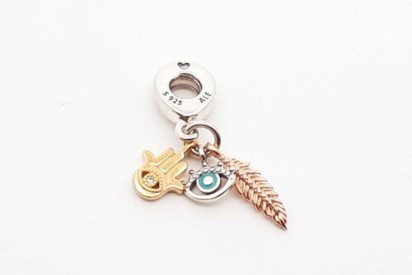 Pandora Hamsa, All-seeing Eye & Feather Spirituality 925 Dangle Charm Eb1024lxdu