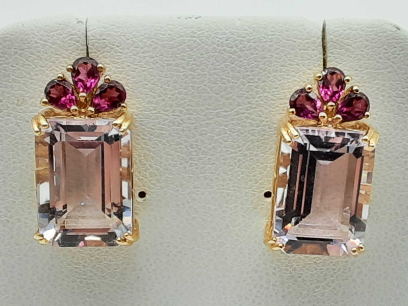 14k Yellow Gold Pale Synthetic Amethyst 6.8g Rectanglular Stud Earrings Do0125lxzde