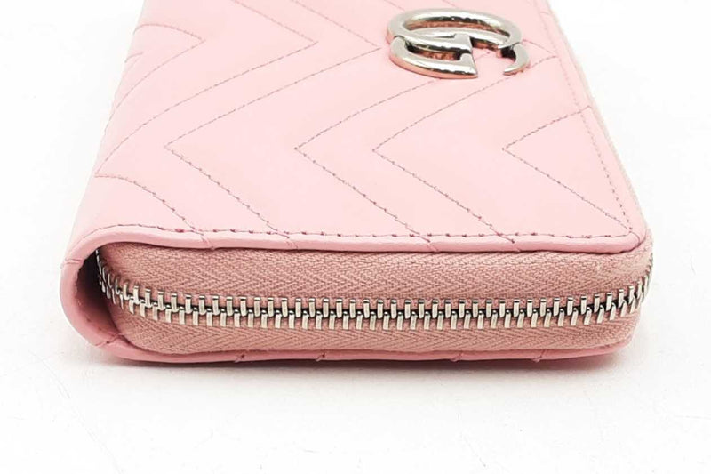 Gucci Quilted Gg Marmont Pink Leather Zip Around Wallet Eb0125lrxsa