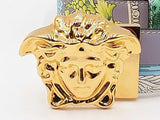 Versace Reversible Barocco & White Leather Belt & Medusa Buckle Fw1125lzxdu