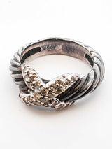 David Yurman Sterling Silver 18k & Diamond Cable Ring 6.6g Size 5.75 Fw0625loxdu