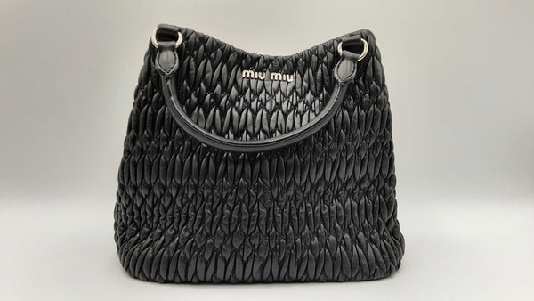 Miu Miu Black Pleated Leather Crystal Chain Shoulder Bag Fw1024oxzdu