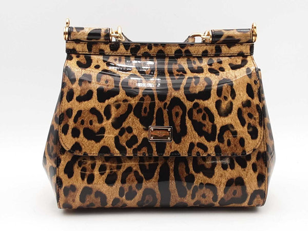Dolce & Gabbana Leopard Print Patent Leather Top Handle Sicily Bag Sd0825rzxsa