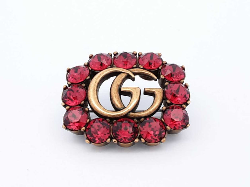 Gucci Marmont Double G Gold-tone & Red Crystal Brooch Fw1025ezdu