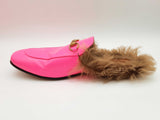 Gucci Princetown Neon Pink Leather Fur Loafers Size Gucci 11 Mens Do0925oorde