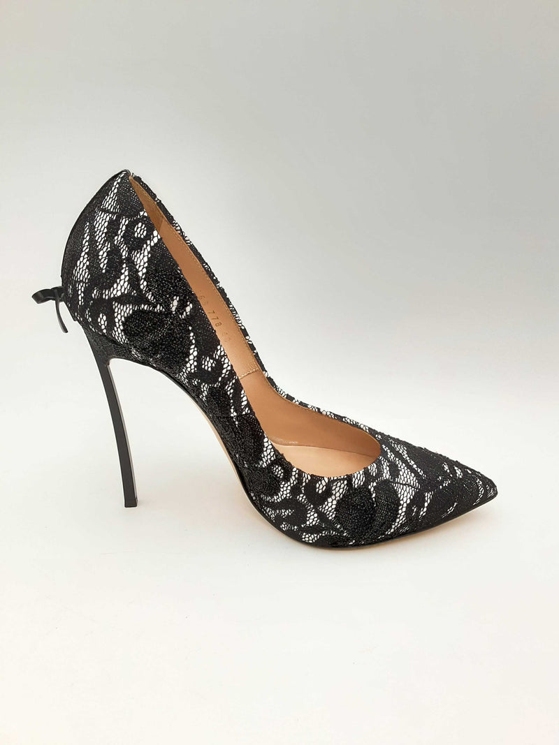 Casadei Black Lace & White Minorca Leather Pumps Size Eu 40 Fw1124cxsa