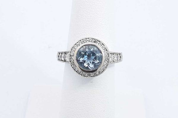 Light Blue Gemstone & Diamond Ring 14k White Gold 6.6 Grams Size 6.5 Eb0824lexdu