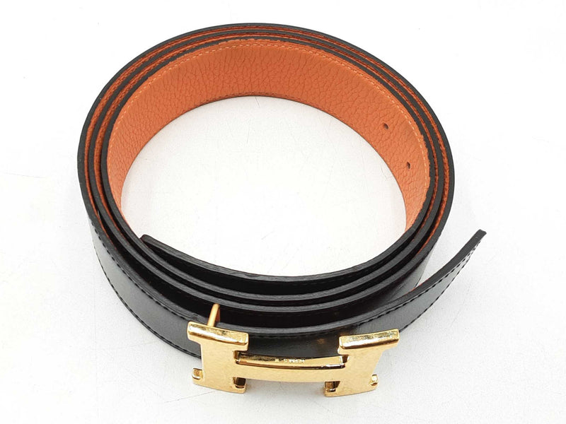 Hermès Constance H Buckle & Reversible Black & Orange Leather Belt Fw1025pxzdu