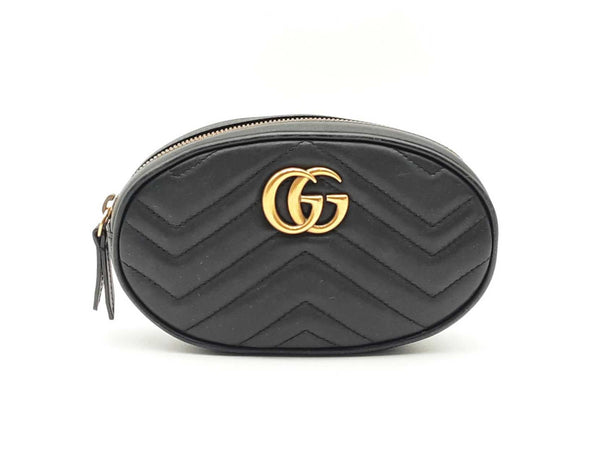 Gucci Gg Marmont Black Matelassé Leather Oval Belt Bag Fw1124oxzsa