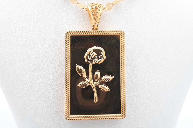 21k Yellow Gold Rose Rectangle Pendant & Chain 18 Grams 15.5 Inch Eb1224pxzdu