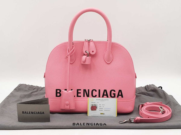 Balenciaga Small Logo Ville Top Handle Bag In Pink Grained Leather Fw0925rzxdu