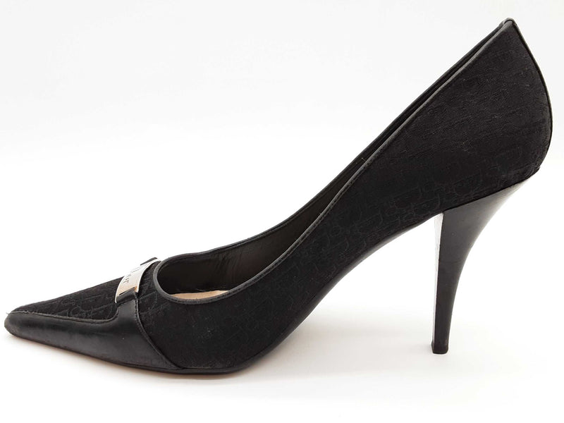 Christian Dior Black Logo Canvas Leather Heels Size Eu 40 Do0525lrxde