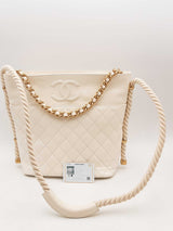 Chanel Crumpled Quilted White Calfskin En Vogue Rope Hobo Bag Eb0325olxzsa