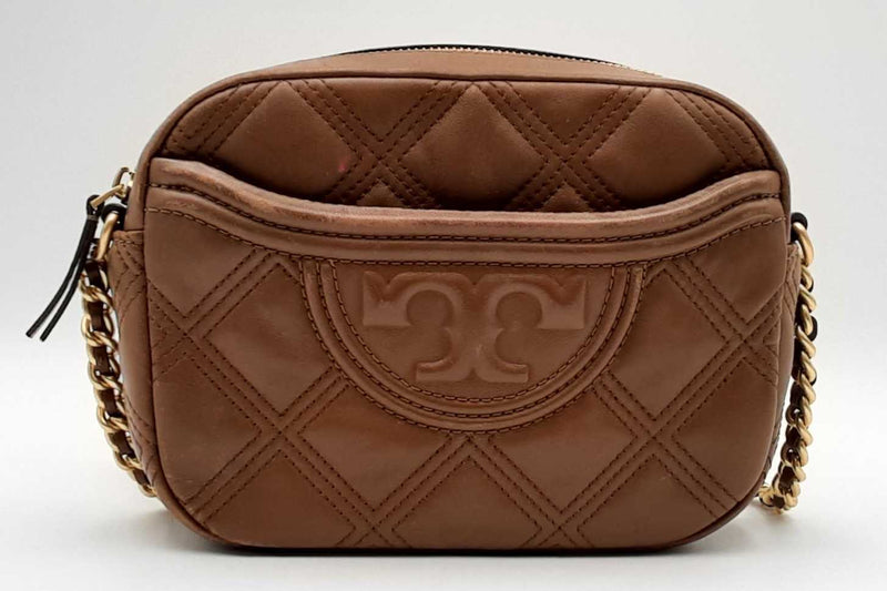 Tory Burch Fleming Quilted Brown Leather Crossbody Camera Bag Eb1224ixdu