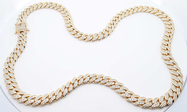 925 Cubic Zirconia Gold Plated Cuban Link Chain 124.3g 24in Ebosodu 144030007280