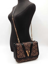 Versace Virtus V Shoulder Bag In La Greca Coated Canvas Fw0726owxdu