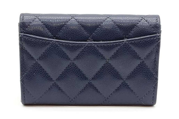 Chanel Navy Blue Quilted Caviar Flap Card Wallet Eb1125pxzdde