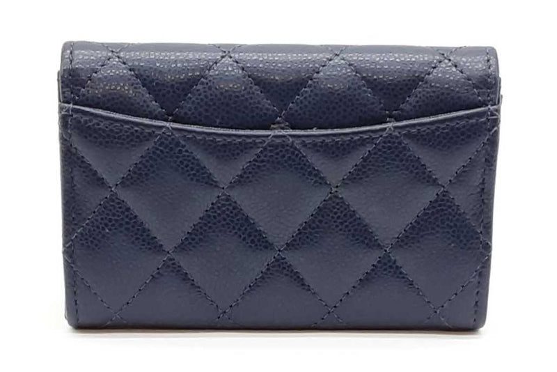 Chanel Navy Blue Quilted Caviar Flap Card Wallet Eb1125pxzdde