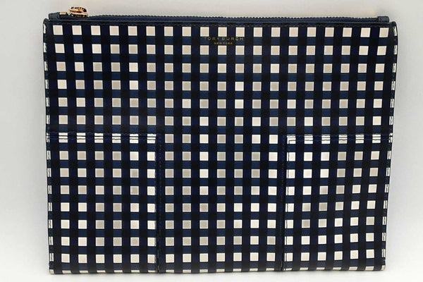 Tory Burch Block T Travel Clutch Pouch In Navy Blue & White Eb0225oxsa