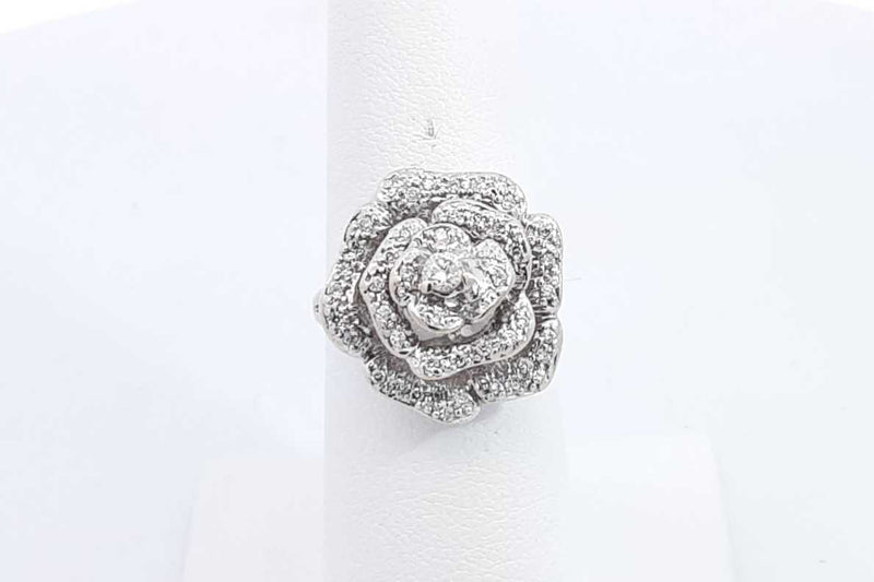 Diamond Rose Flower Ring In 14k White Gold 6.3 Grams Size 6 Eb0924wcxsa