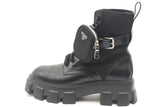 Prada Monolith Leather & Re-nylon Black Combat Boots Size 8.5 Eb0425oxzsa