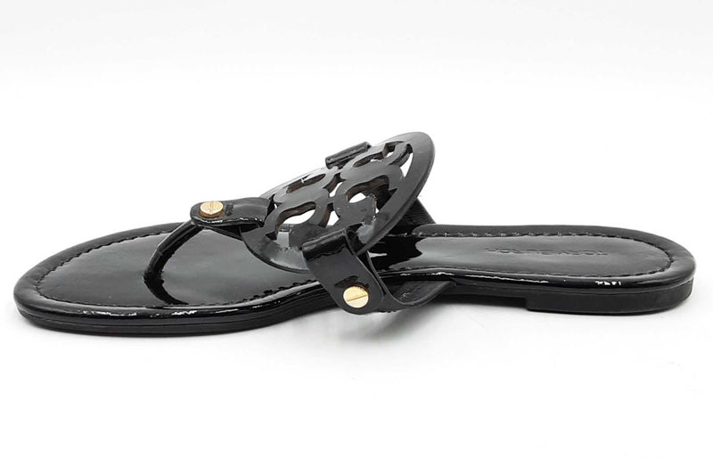 Tory Burch Black Patent Leather Miller Sandals Size 5 Eb0125lrdu