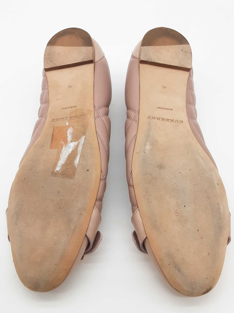 Burberry Avonwick Buckle Quilted Dusty Pink Leather Flats Size Eu 40 Do0525pxde