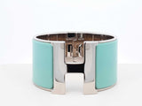 Hermès Extra Wide Clic H Silver-tone & Mint Green Enamel Bangle 7inch Fw0626oxzdu