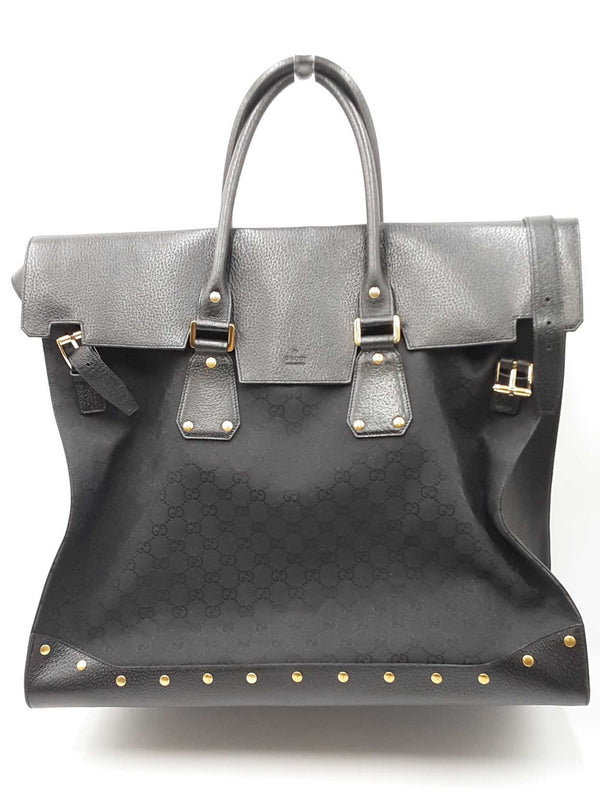 Gucci Black Gg Canvas/leather Travel Tote Bag Sd0925rzxdu