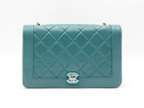 Chanel Full Flap Crossbody Bag In Teal Quilted Crumpled Calfskin Fw0925ozxzdu