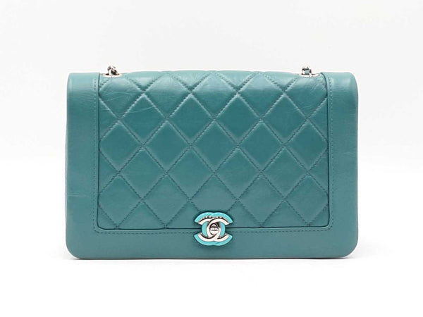 Chanel Full Flap Crossbody Bag In Teal Quilted Crumpled Calfskin Fw0925ozxzdu