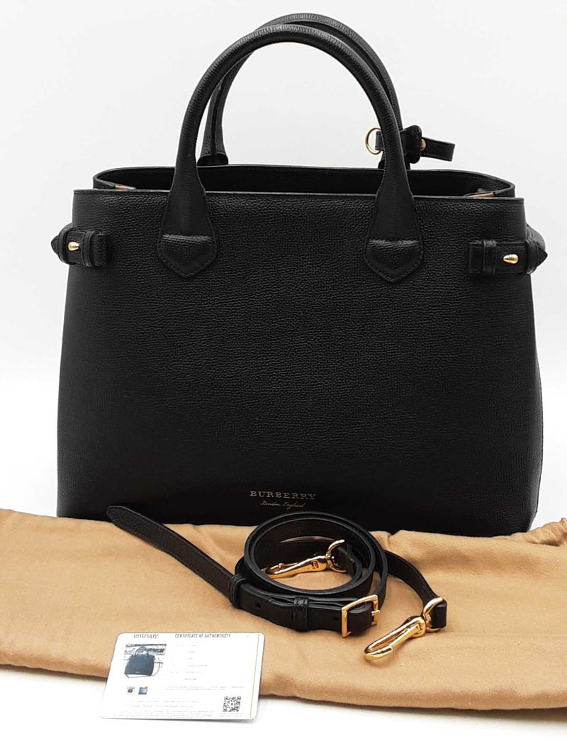 Burberry Black Leather House Check Banner Tote Bag Eb1025prxdu