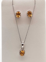 Citrine 0.925 Sterling Silver 4.5g Necklace Stud Earrings Ensemble Do0925lide