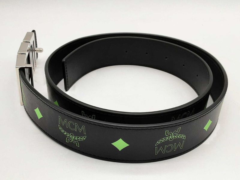 Mcm Claus Black Green Smooth Viestos Leather Belt 36 In Do1224crde