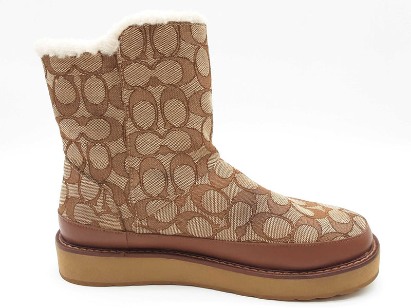 Coach Indi Booties Khaki Tan Signature Fur Lined Boots Size Eu 38 Do0225rxde