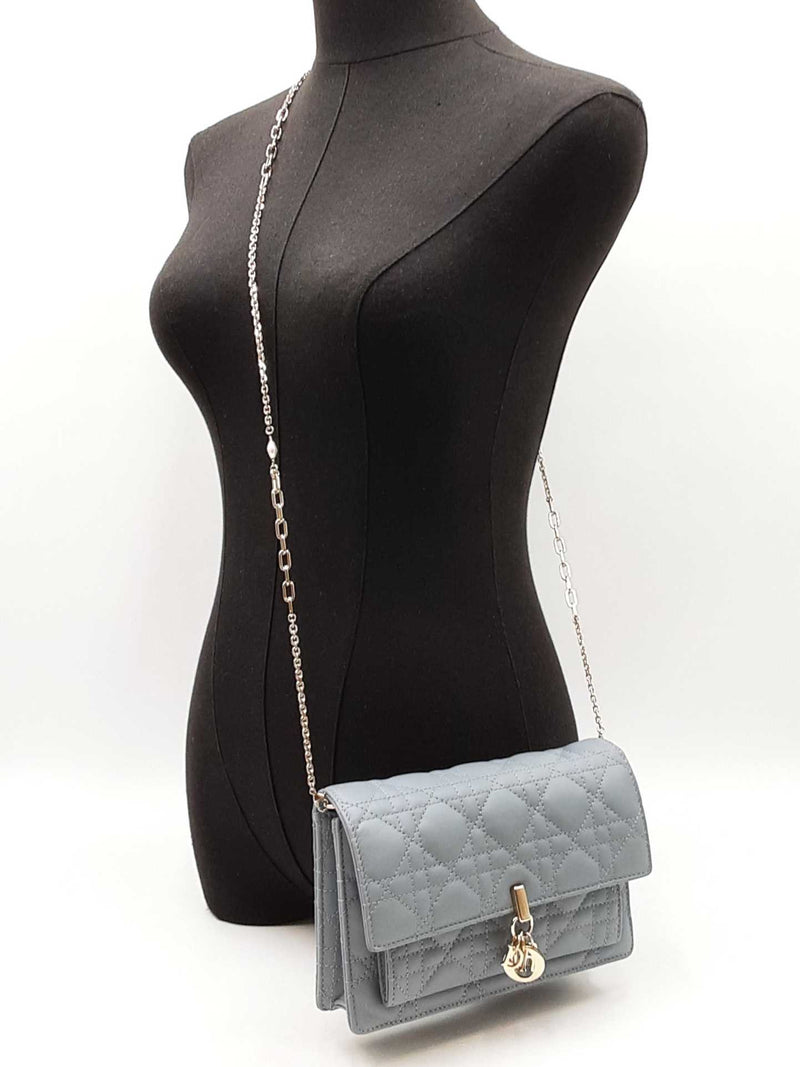 Christian Dior My Daily Dior Pouch In Cloud Blue Cannage Lambskin Fw00725lzxzdu