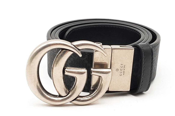 Gucci Gg Supreme Canvas Reversible Belt With Silver Tone Buckle Eb0225oxzsa