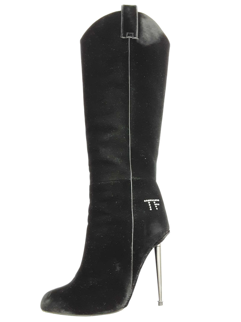 Tom Ford Black Velvet Knee High Boots Size Eu 36 Do0525wxzde