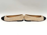 Chanel Tweed Ballet Flats Glittered Tweed Grosgrain Beige Size 39.5 Sd0425oxzsa