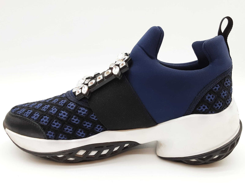 Roger Vivier Running Strass Buckle Stretch Blue Sneakers Size Eu37.5 Do0525oxzde