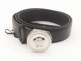 Versace Medusa Round Silver Buckle Black Calf Leather Belt 80/32 Sd0725lzxsa