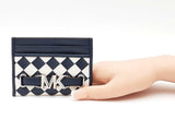 Michael Kors Reed Large Card Holder In Navy & White Woven Leather Fw0826wzdu