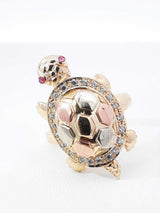 Mama And Baby Turtle Locket Ring In 14k Tri-color Gold 8.8 Grams Size 6.5 Fw0726rzxdu